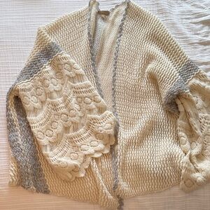 Anthropologie Cream and Gray Knit Poncho